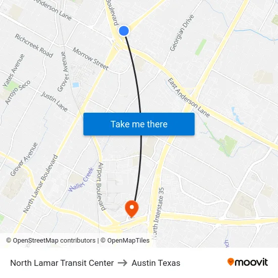 North Lamar Transit Center to Austin Texas map