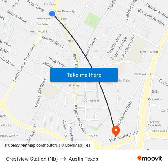 Crestview Station (Nb) to Austin Texas map