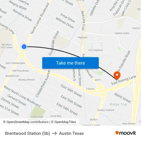 Brentwood Station (Sb) to Austin Texas map