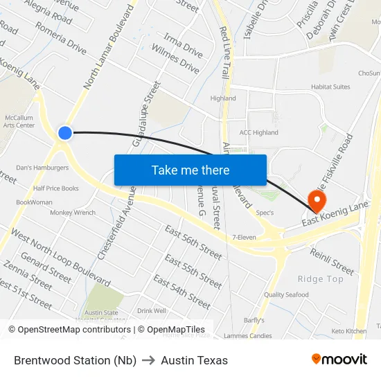 Brentwood Station (Nb) to Austin Texas map
