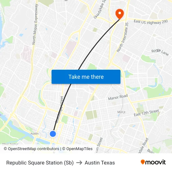 Republic Square Station (Sb) to Austin Texas map