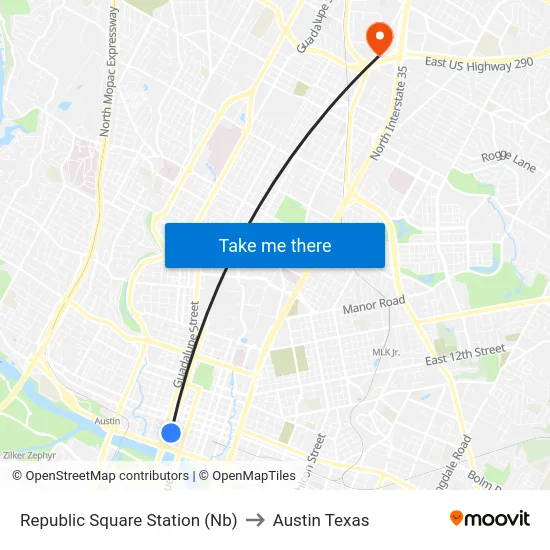 Republic Square Station (Nb) to Austin Texas map
