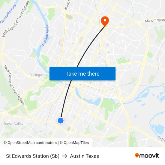 St Edwards Station (Sb) to Austin Texas map
