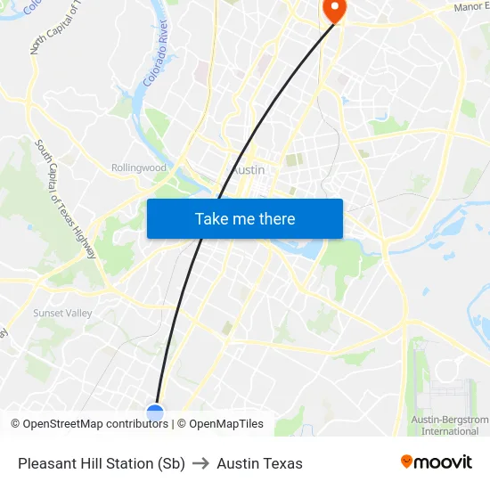 Pleasant Hill Station (Sb) to Austin Texas map