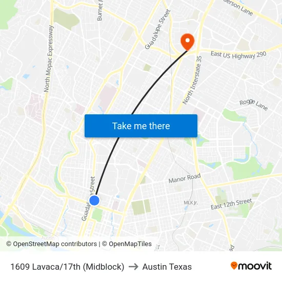 1609 Lavaca/17th (Midblock) to Austin Texas map