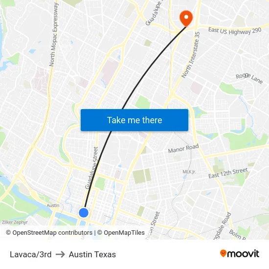 Lavaca/3rd to Austin Texas map