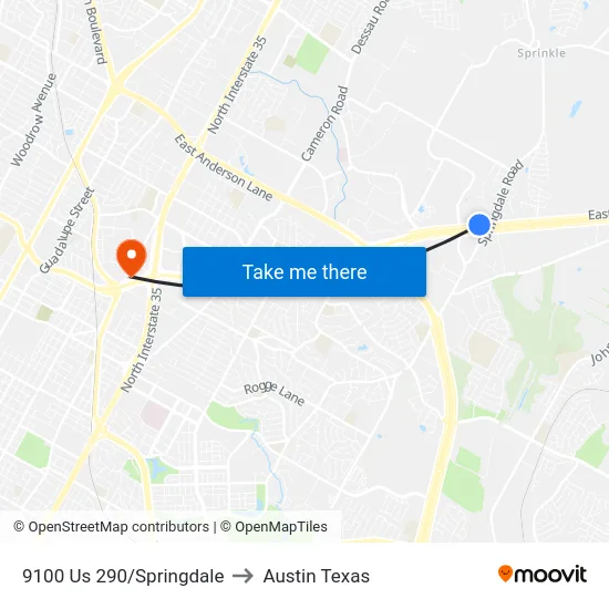 9100 Us 290/Springdale to Austin Texas map