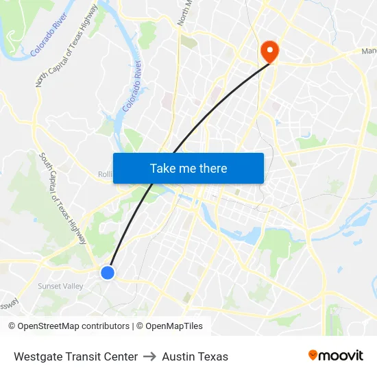 Westgate Transit Center to Austin Texas map
