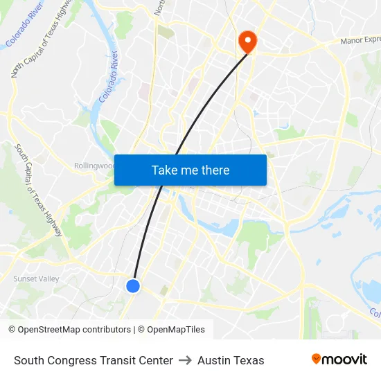South Congress Transit Center to Austin Texas map