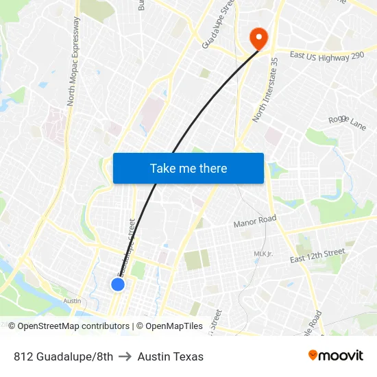 812 Guadalupe/8th to Austin Texas map