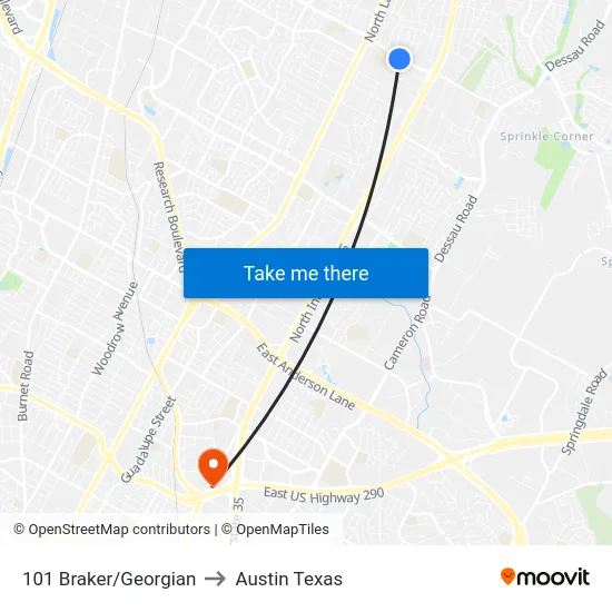 101 Braker/Georgian to Austin Texas map