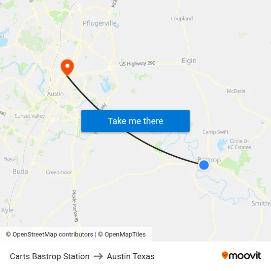 Carts Bastrop Station to Austin Texas map