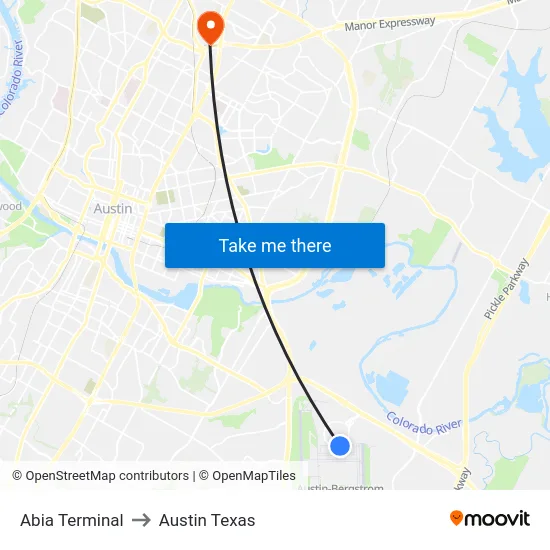 Abia Terminal to Austin Texas map