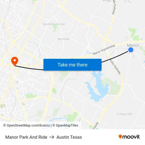 Manor Park And Ride to Austin Texas map