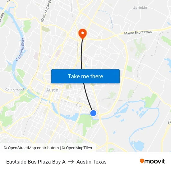 Eastside Bus Plaza Bay A to Austin Texas map
