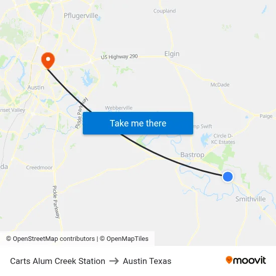 Carts Alum Creek Station to Austin Texas map