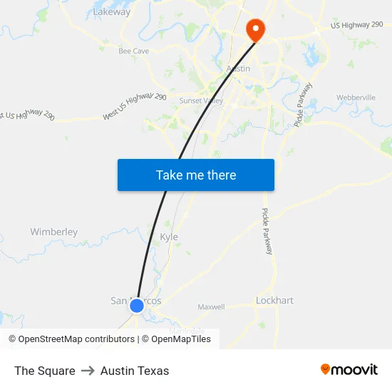 The Square to Austin Texas map