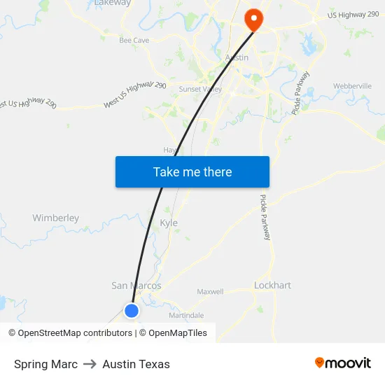 Spring Marc to Austin Texas map