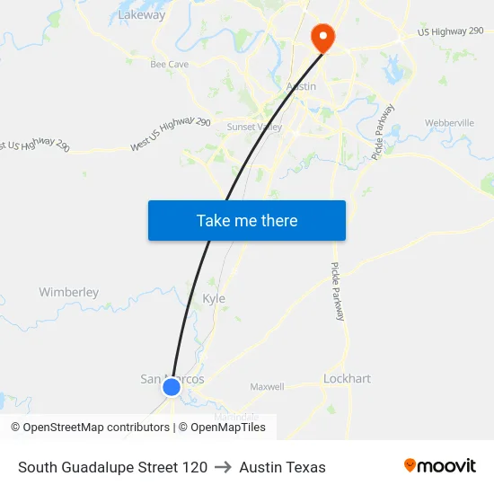 South Guadalupe Street 120 to Austin Texas map