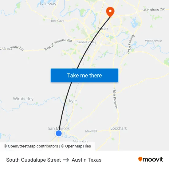 South Guadalupe Street to Austin Texas map