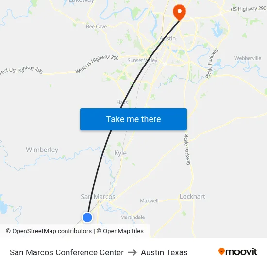 San Marcos Conference Center to Austin Texas map