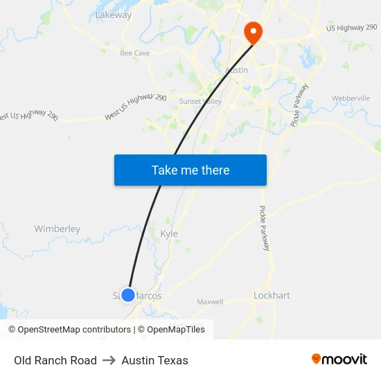 Old Ranch Road to Austin Texas map
