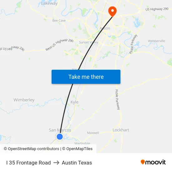 I 35 Frontage Road to Austin Texas map