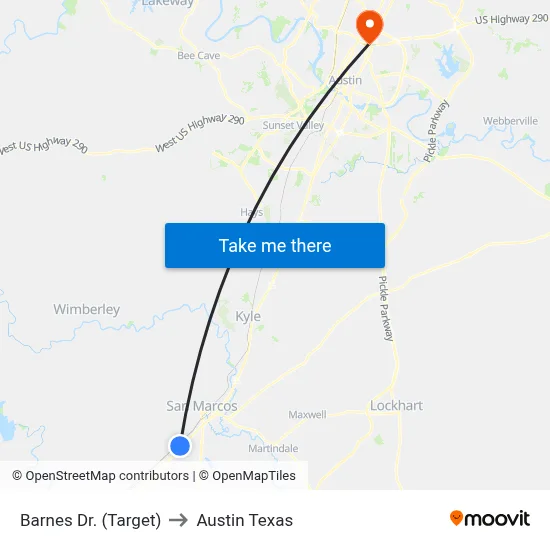 Barnes Dr. (Target) to Austin Texas map