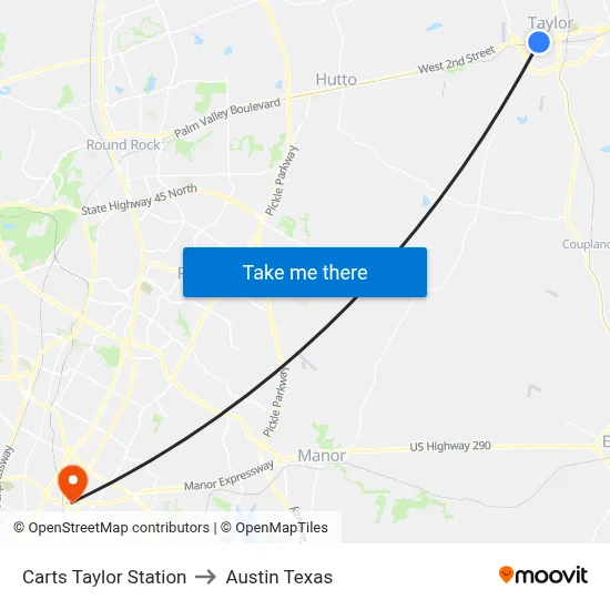 Carts Taylor Station to Austin Texas map