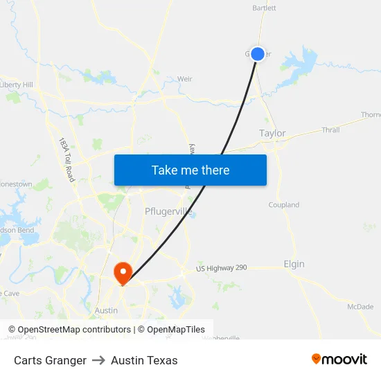 Carts Granger to Austin Texas map