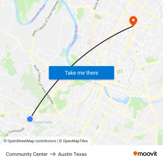 Community  Center to Austin Texas map