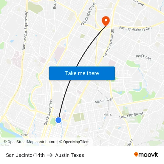San Jacinto/14th to Austin Texas map