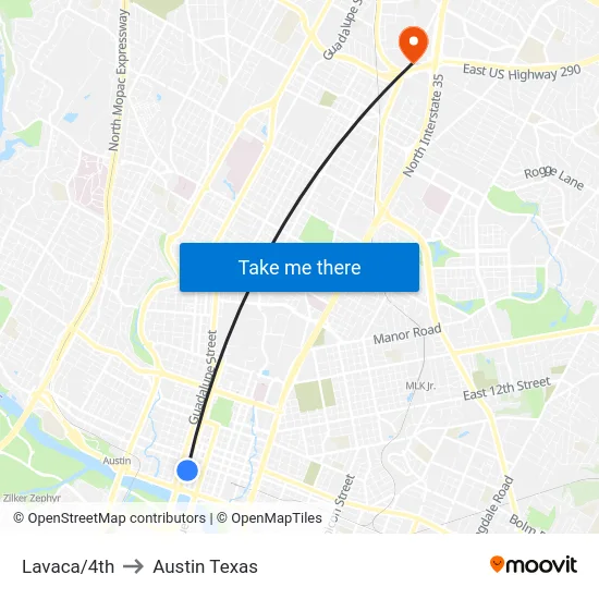 Lavaca/4th to Austin Texas map