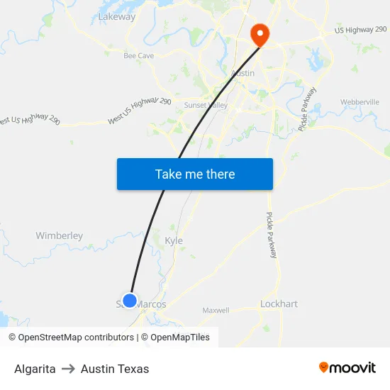 Algarita to Austin Texas map