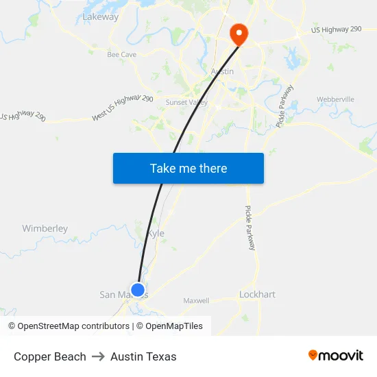 Copper Beach to Austin Texas map