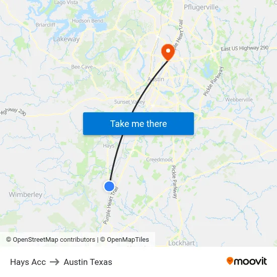 Hays Acc to Austin Texas map