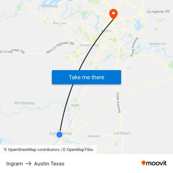 Ingram to Austin Texas map