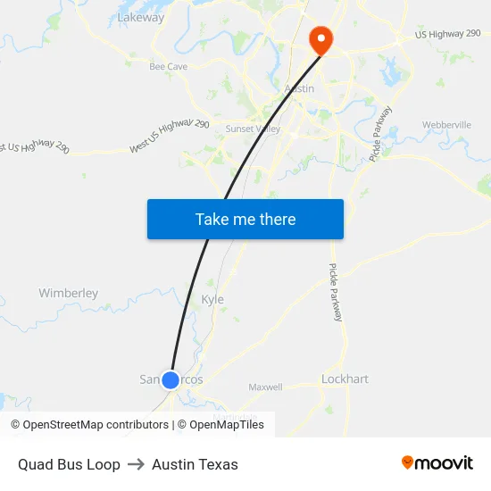 Quad Bus Loop to Austin Texas map