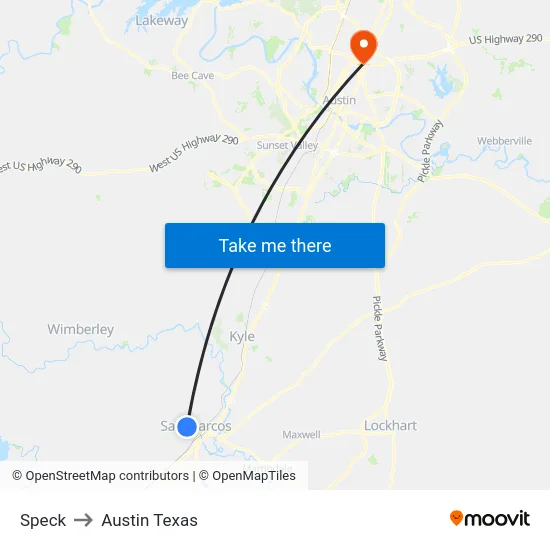 Speck to Austin Texas map