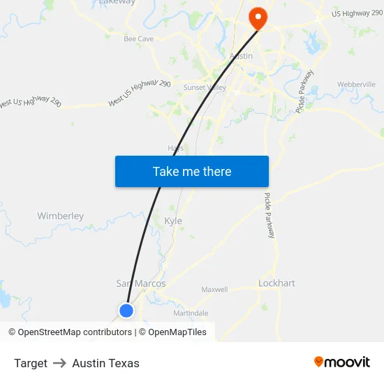 Target to Austin Texas map