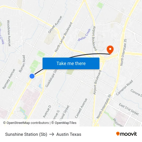 Sunshine Station (Sb) to Austin Texas map