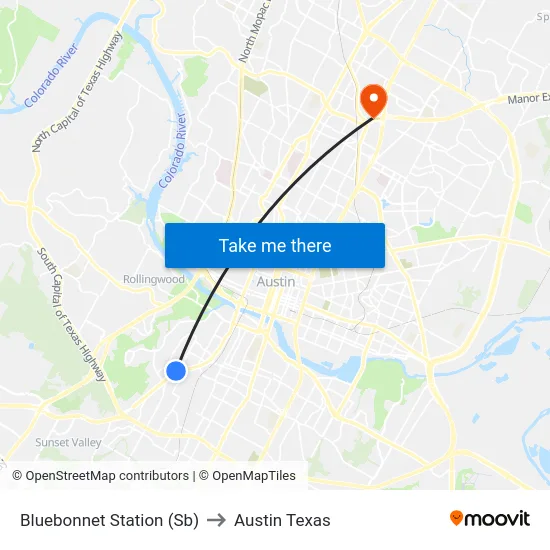 Bluebonnet Station (Sb) to Austin Texas map