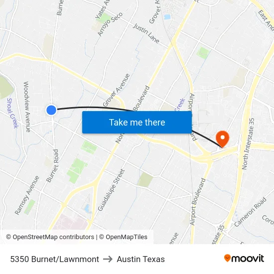 5350 Burnet/Lawnmont to Austin Texas map