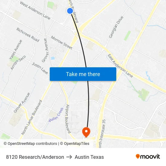 8120 Research/Anderson to Austin Texas map