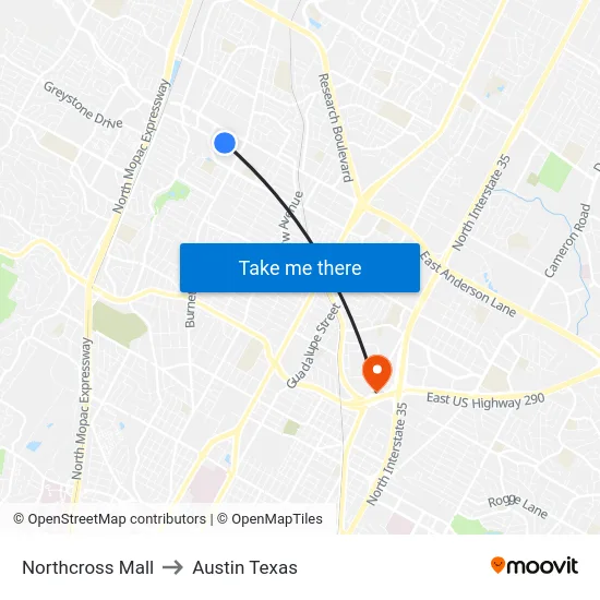 Northcross Mall to Austin Texas map
