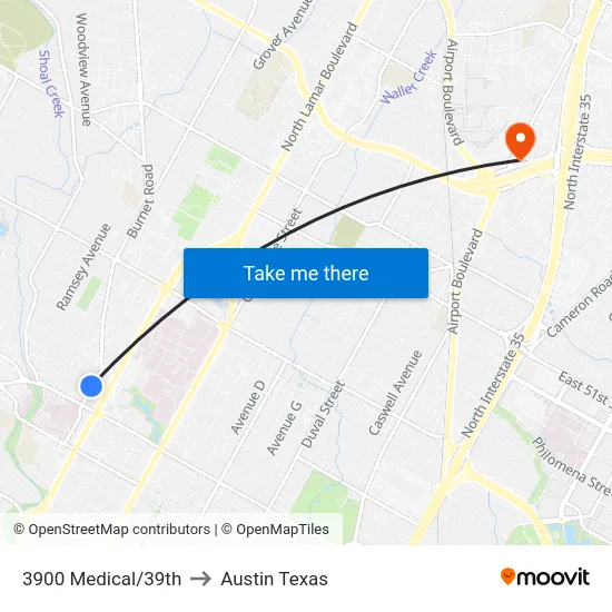 3900 Medical/39th to Austin Texas map