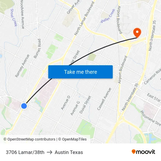 3706 Lamar/38th to Austin Texas map