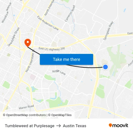 Tumbleweed at Purplesage to Austin Texas map