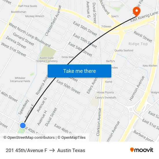 201 45th/Avenue F to Austin Texas map