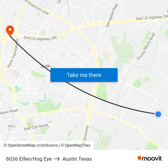 6036 Elfen/Hog Eye to Austin Texas map